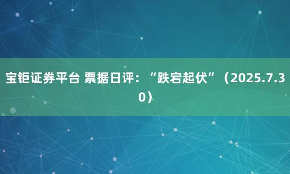宝钜证券平台 票据日评：“跌宕起伏”（2025.7.30）